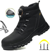 Rotating Button Work Shoes For Men Anti Puncture Waterproof Steel Toe Non Slip Safety Boots