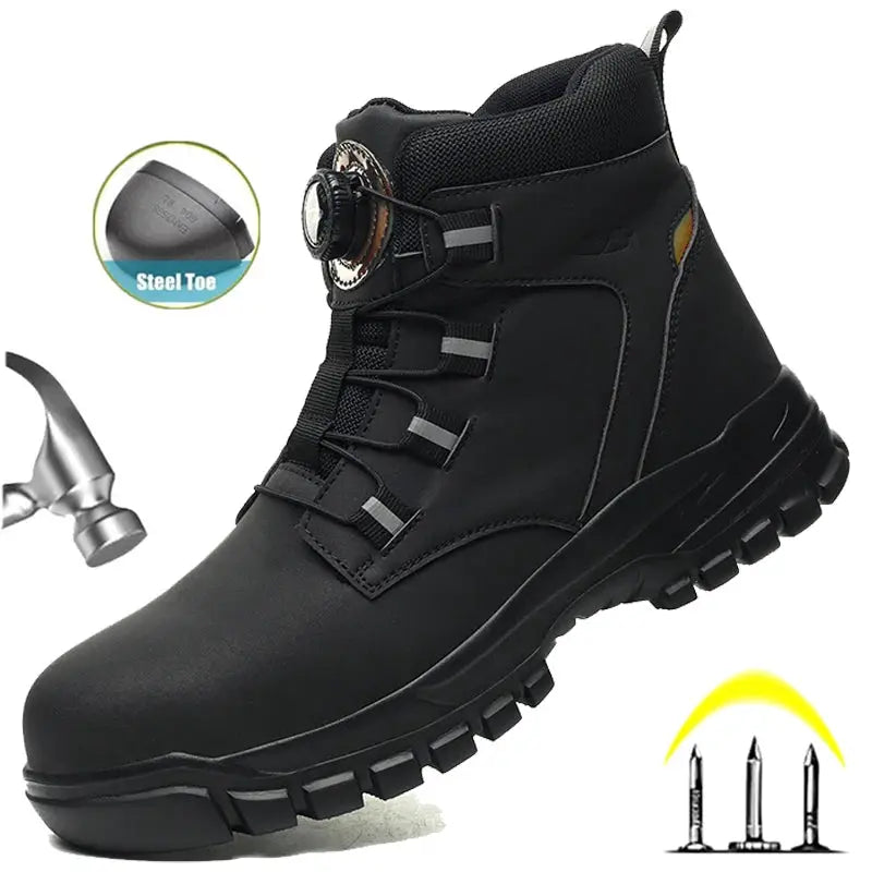 Rotating Button Work Shoes For Men Anti Puncture Waterproof Steel Toe Non Slip Safety Boots