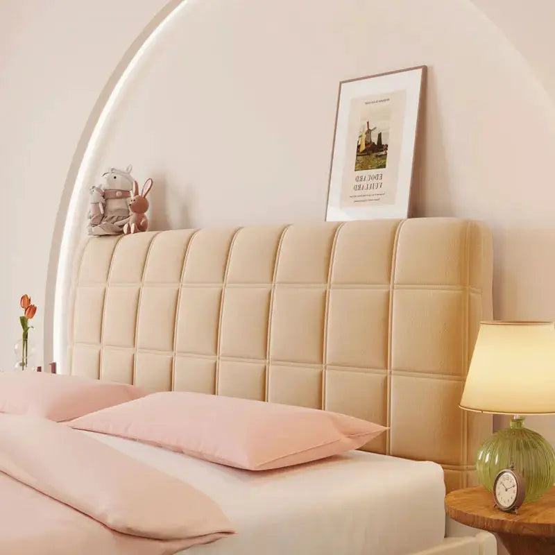 Simples Market queen-size stretch-velvet headboard slipcover in beige for upholstered headboards.