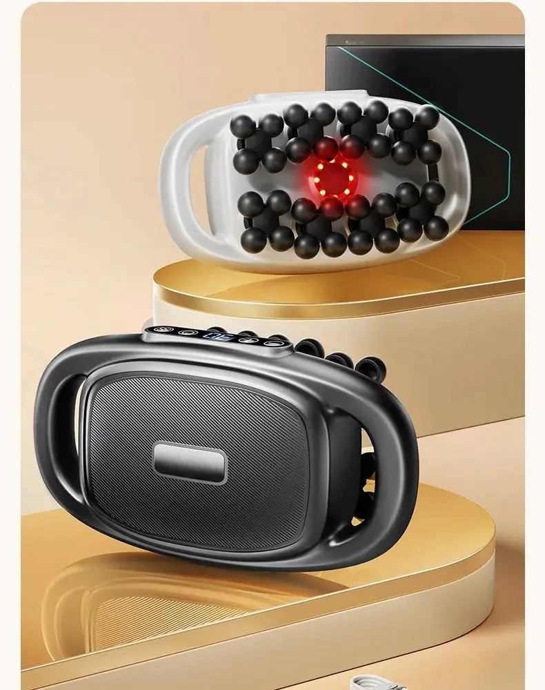 Simples Market 32-head wireless massage gun, black handheld deep-tissue massager with red LED center