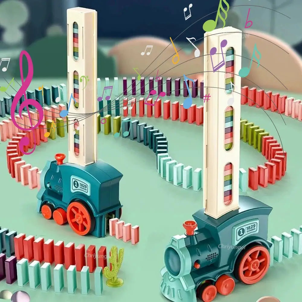 Automatic Domino Train Set for Kids Electric Laying Train Colorful Dominoes Kit Educational Toy Gift