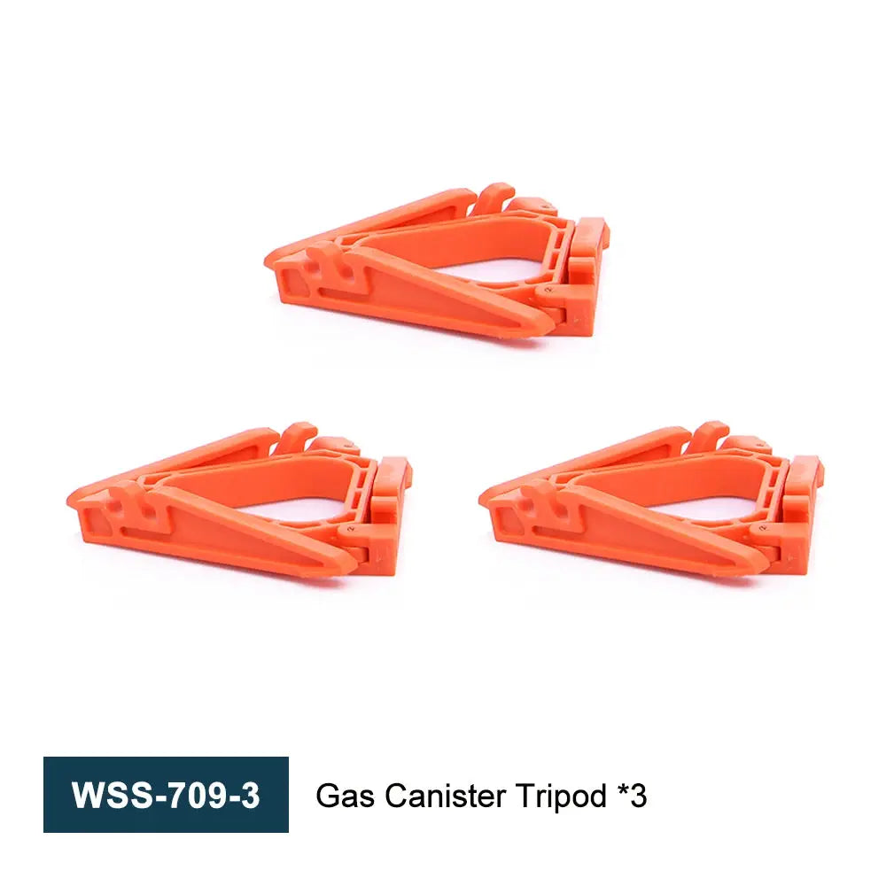 Gas canister tripod set, foldable orange plastic bases, Simples Market 3-pack