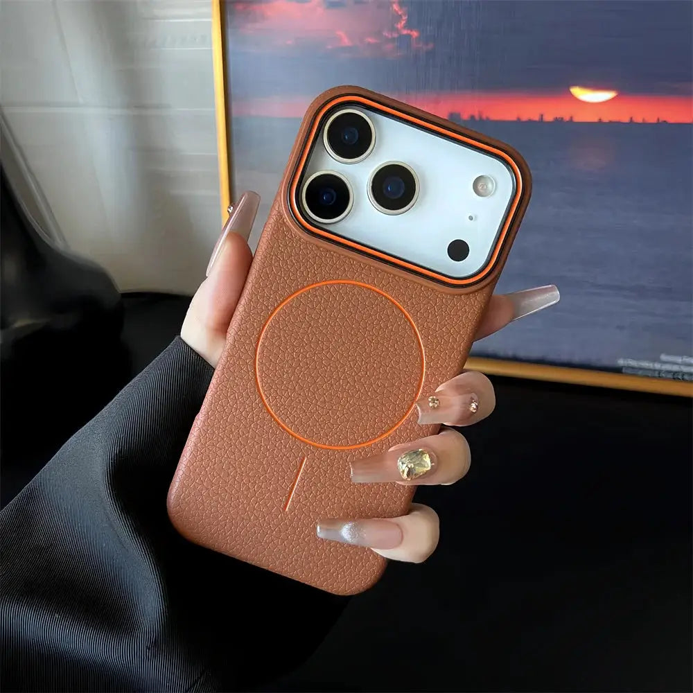 Frosted Hit Color Lichee Pattern MagSafe Phone Case For iPhone 11 Through 17 Pro Max Soft TPU Finish