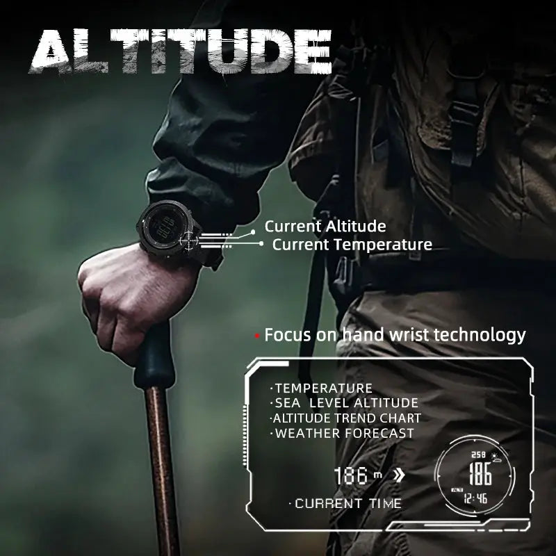 Black North Edge Apache-46 men's digital outdoor watch with altimeter, barometer and compass WR50M