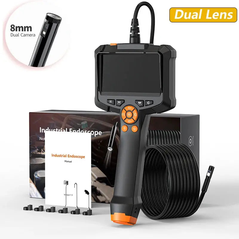 Industrial Endoscope Camera 4.3 Inch Dual Lens HD 1080P Car Inspection Borescope IP67 Waterproof Sewer Camera With LED