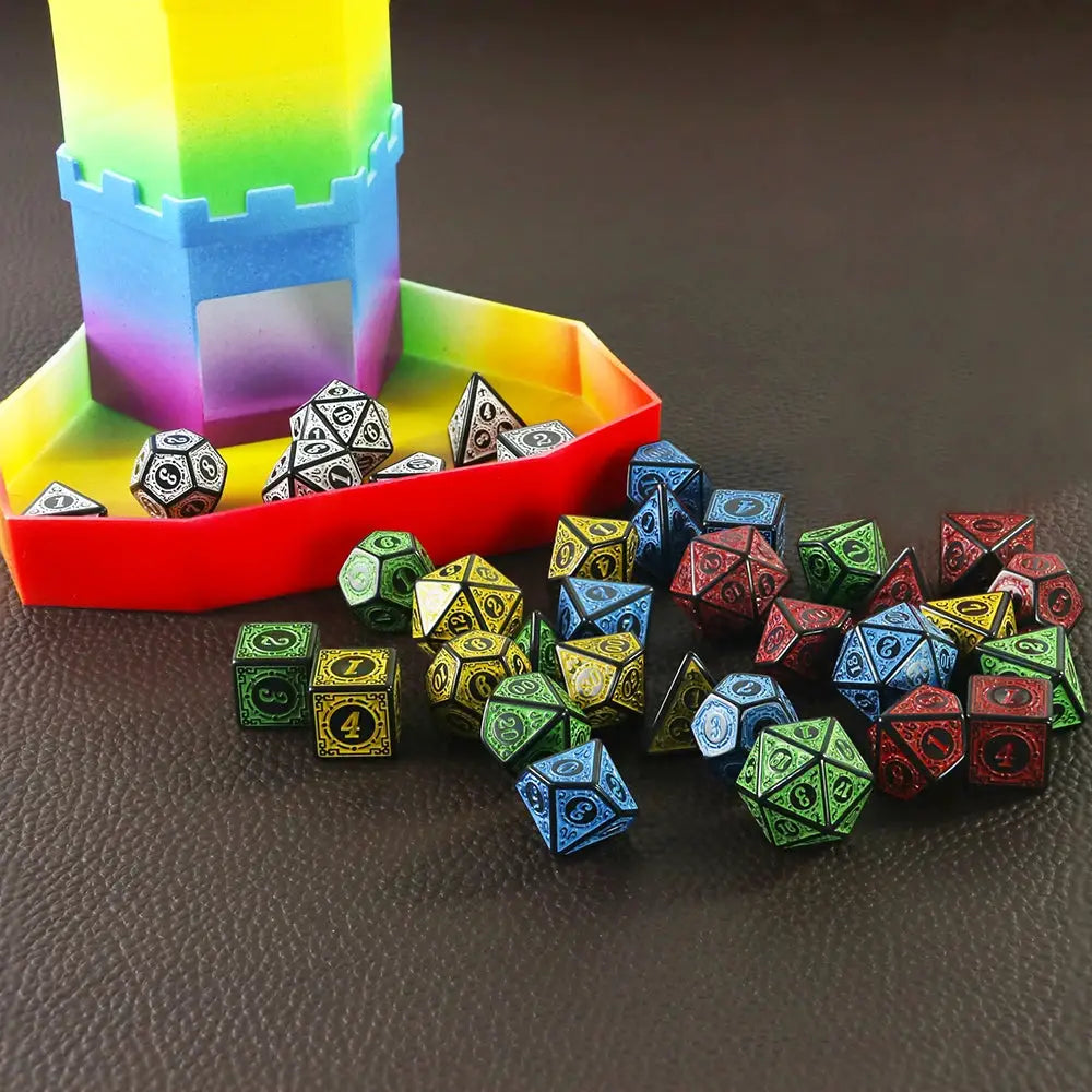 DNDGame Polyhedral Dice Set With Textured Pattern 7 Piece D4 D6 D8 D10 Percentile Die D12 D20 For RPG Tabletop Games