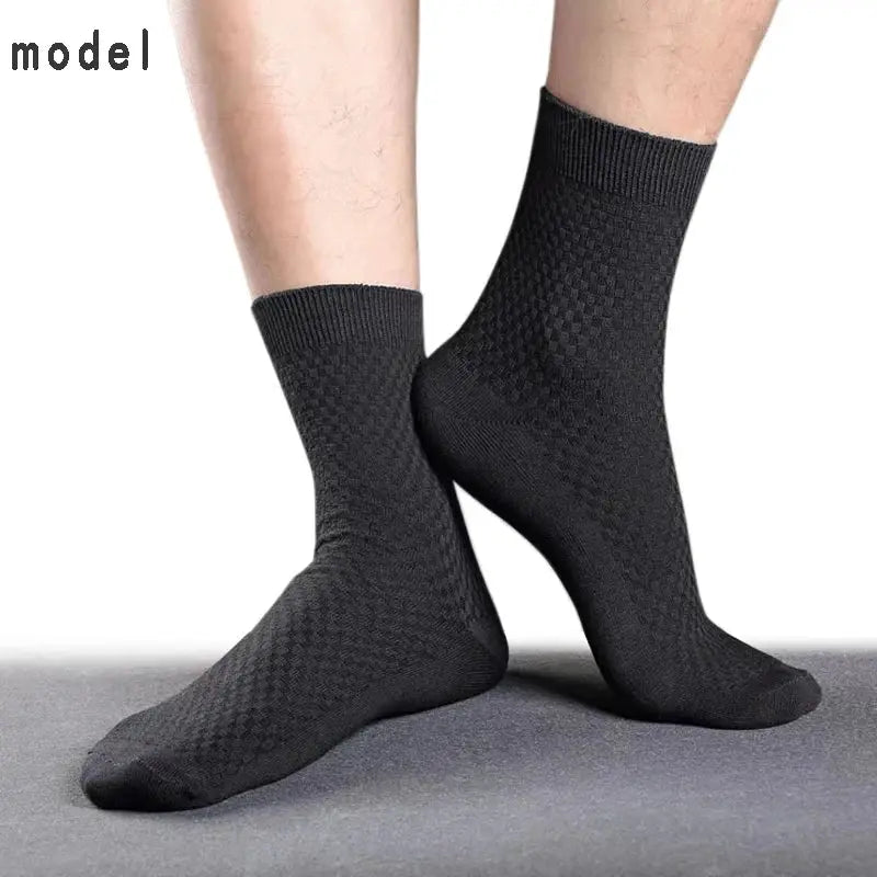 Men Bamboo Fiber Crew Socks 5 Pairs Breathable Moisture Wicking Casual Dress Socks For Spring Summer Autumn