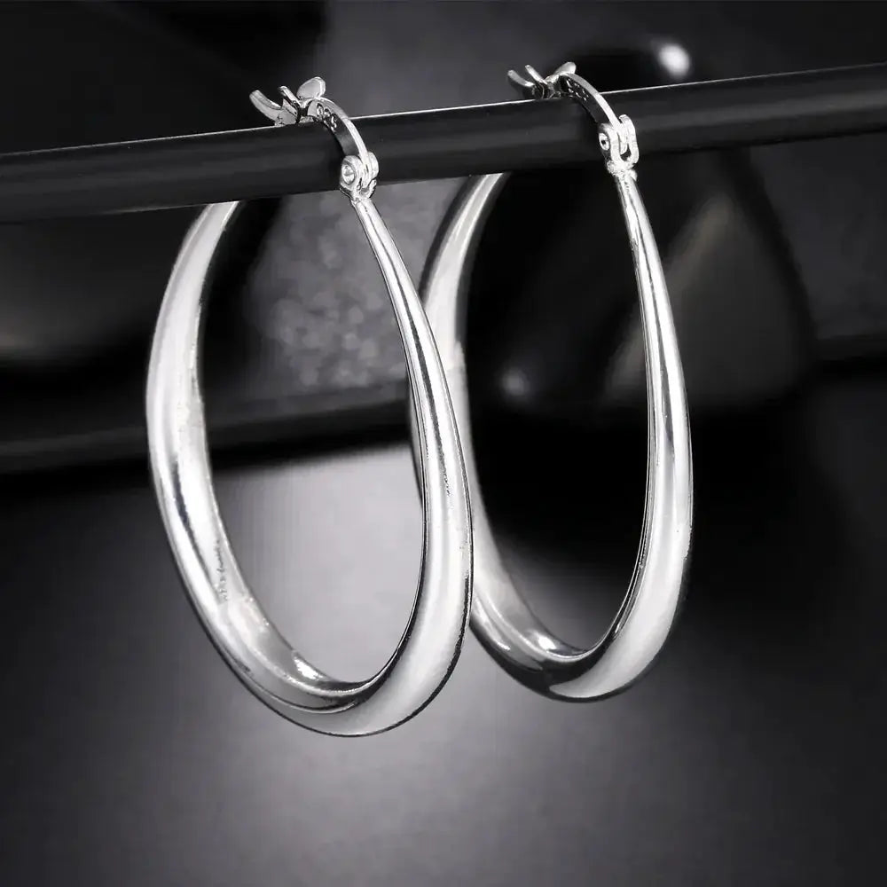 41mm Silver Circle Hoop Earrings For Women Large Smooth Fashion Party Wedding Jewelry Gift