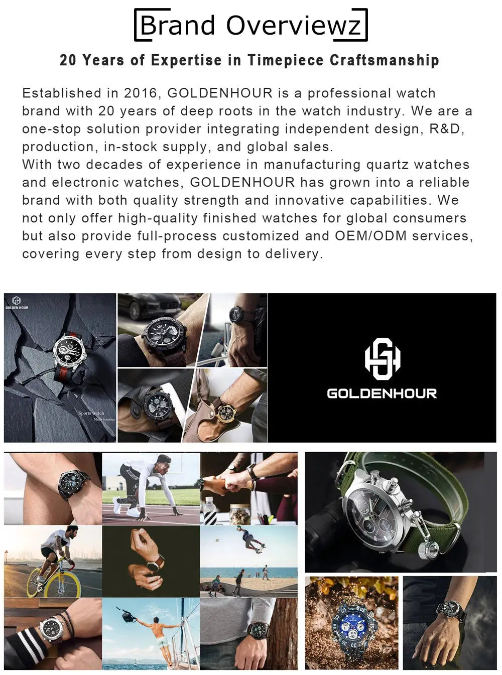 GOLDENHOUR men's luxury watches collage with green leather-strap chronograph watches
