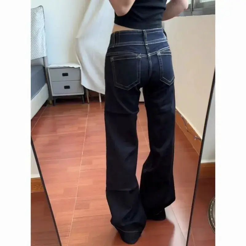 Womens Bootcut Jeans Double Waist Button Loose Fit American Pants