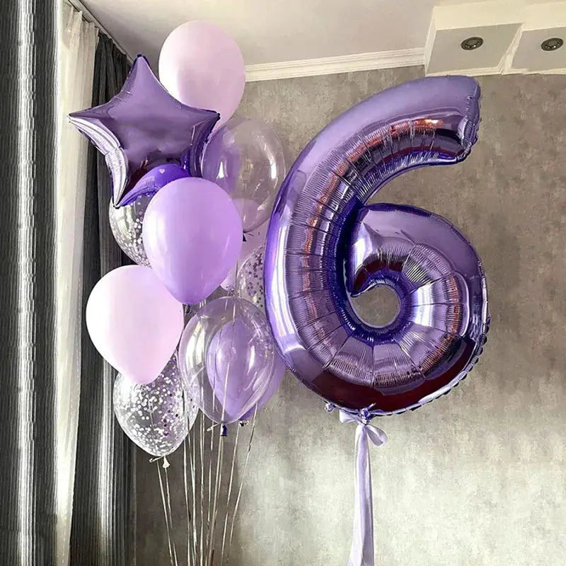32 Inch Purple Number Balloons Foil For Birthday Party Decoration 1 2 3 Years Old
