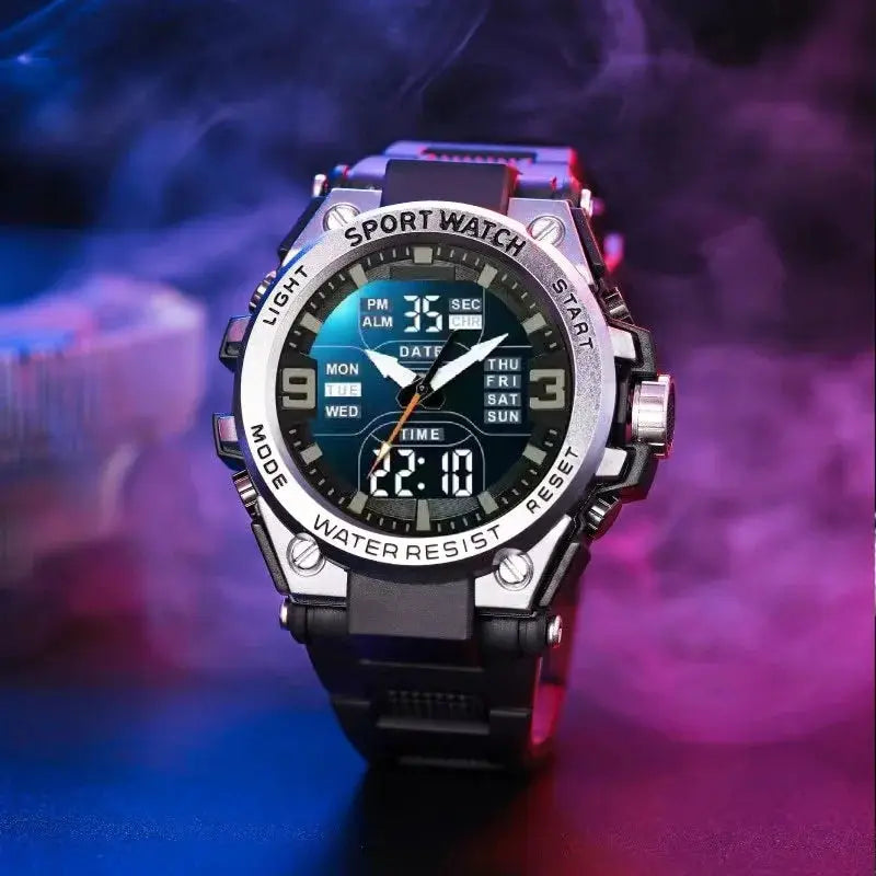 LuxTime Prestige Dual Movement Quartz Watch Analog Digital Display Night Light Waterproof Steel Alloy