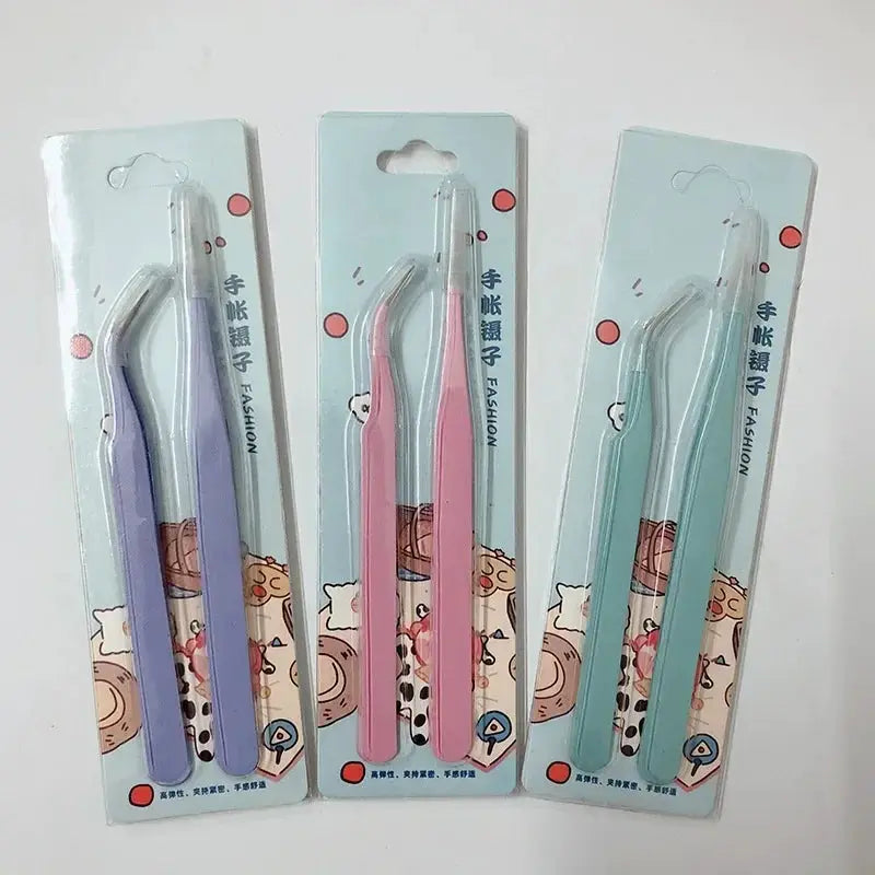 Sharkbang BOBO 2 Piece Stainless Steel Tweezers Set For Scrapbooking Sticker Handling And Washi Tape Crafting