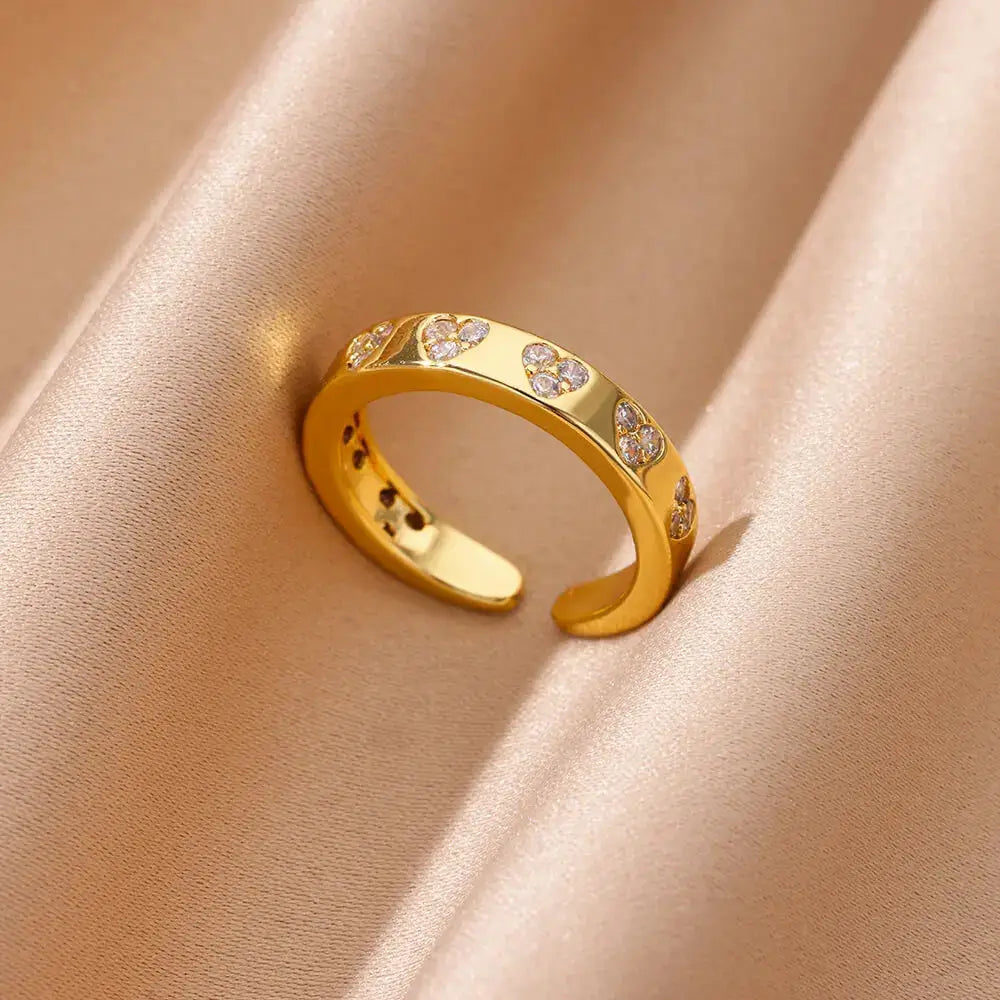 Zircon Geometric Heart Ring For Women Stainless Steel 18K Gold Plated Wedding Band Luxury Jewelry Gift