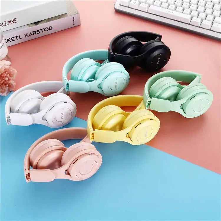 Y08 wireless Bluetooth macaron headphones with mic; six pastel color variants