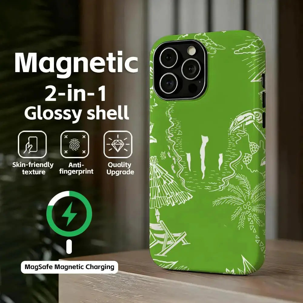 M-MonsterES phone case, lime-green glossy magnetic 2-in-1 shell for iPhone 11-17 series by Simples Market