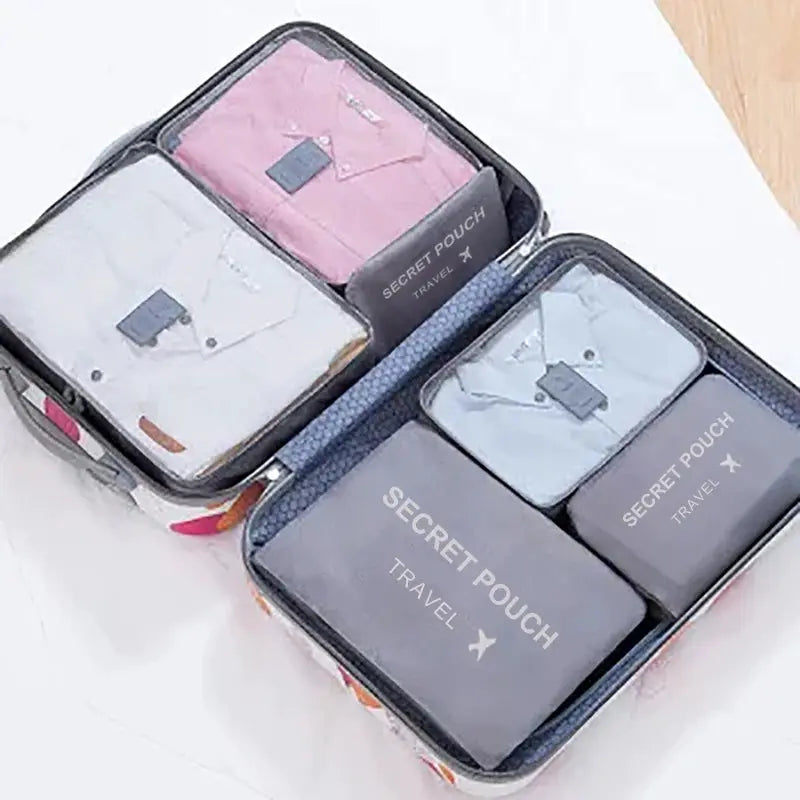 VoyagePro 6 Piece Travel Storage Bag Set Large Capacity Waterproof Luggage Organizers With Zipper Pink Blue Grey