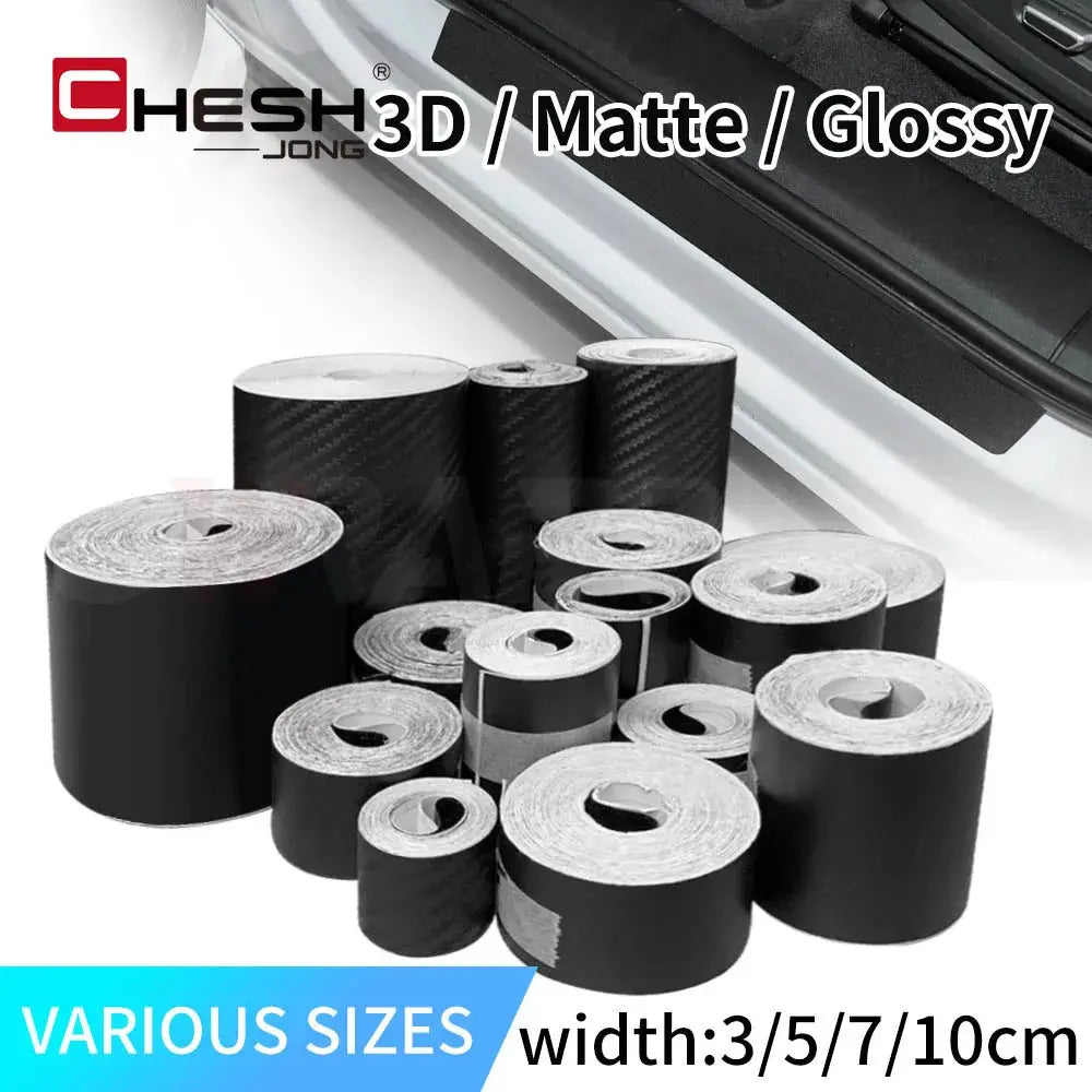 Simples Market carbon fiber vinyl wrap rolls; glossy black finish, various widths 3/5/7/10 cm