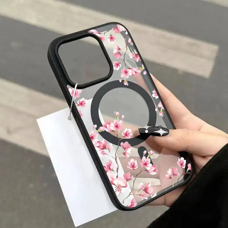 CherryGuard Pink Cherry Blossom Magnetic Phone Case For iPhone Series With Shockproof Protection
