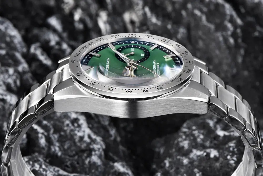 PAGANI DESIGN stainless steel men's watch with green dial, chronograph, sapphire crystal