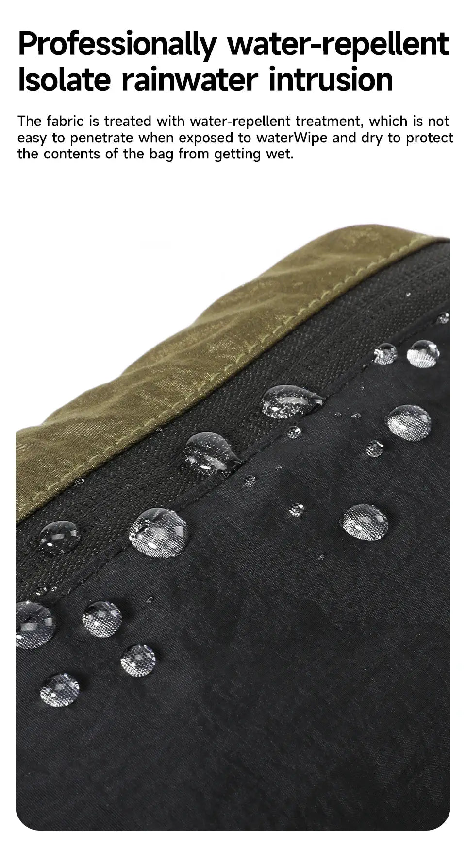 Tigernu lightweight crossbody bag, black with olive trim, splashproof fabric