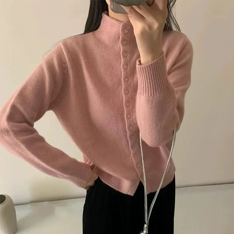 CozyWear Women's Standup Collar Cardigan Sweater Heavyweight Knit Single Breasted Autumn Outerwear