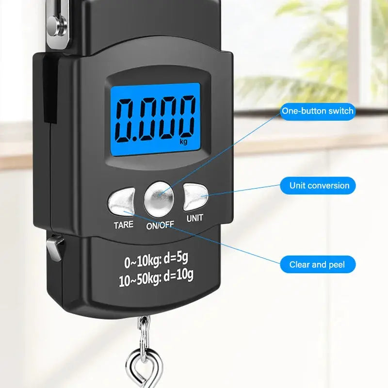 ProScale Portable Electronic Hanging Scale 50kg Capacity With LCD Display 10g Precision And 1m Measuring Tape