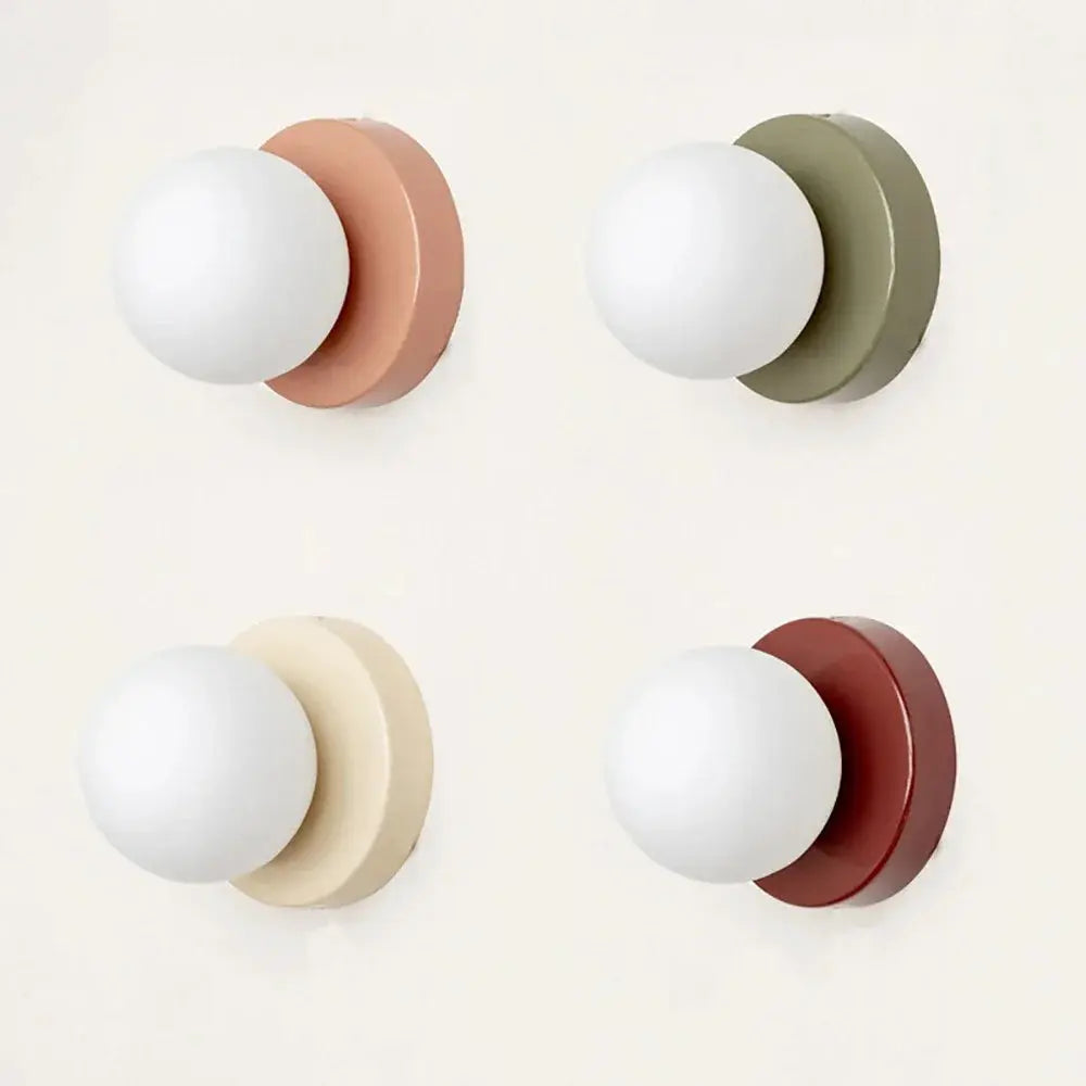Nordic Macaron LED wall lamp set; 4 mini glass sconces in pink, sage green, beige, burgundy by Simples Market
