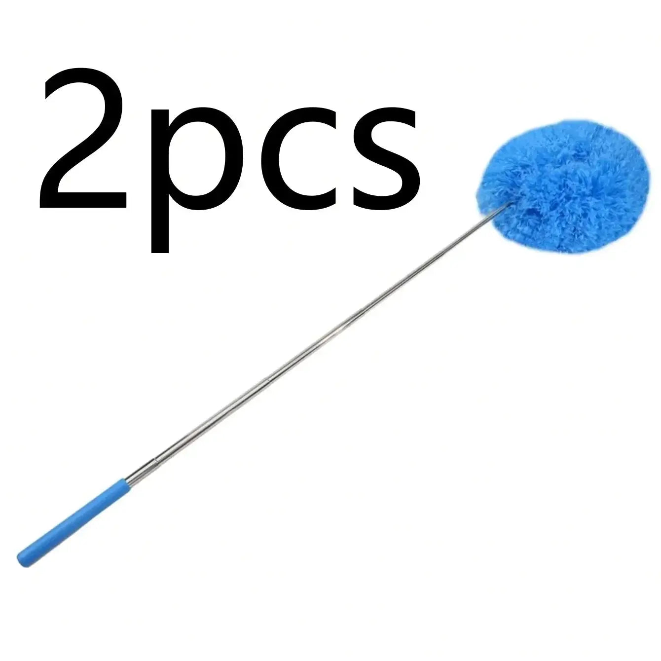 2pcs microfiber ceiling fan dusters with extendable metal handles and blue grips