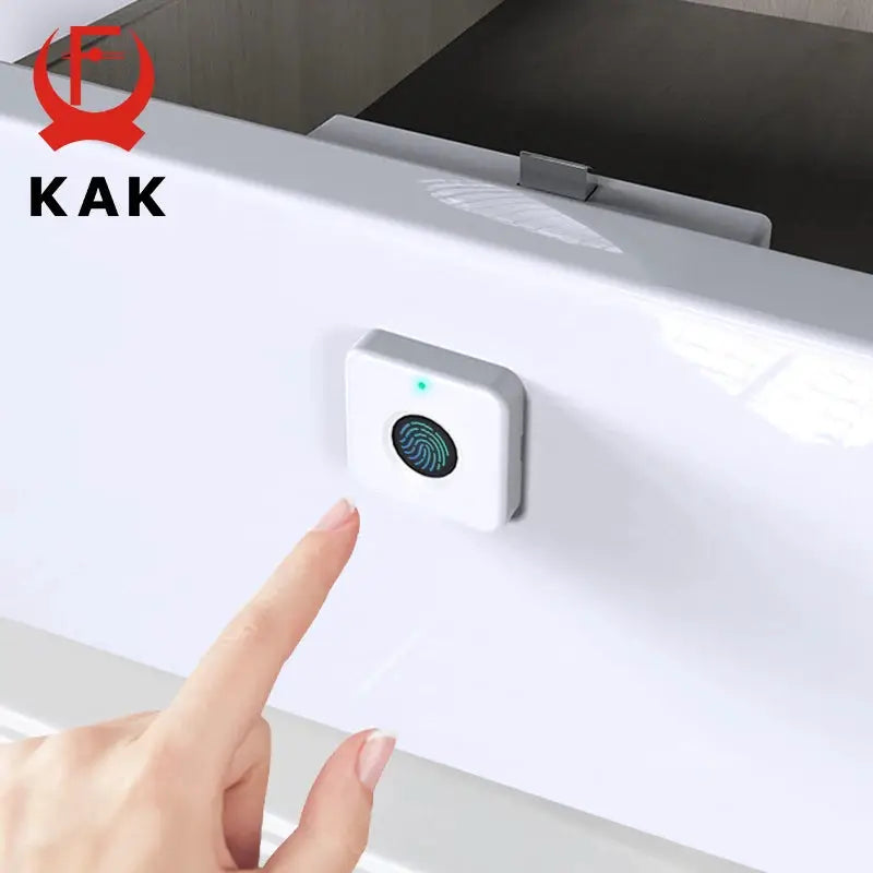 KAK white biometric fingerprint lock for drawers, 30x30mm, keyless security with fingerprint sensor on drawer