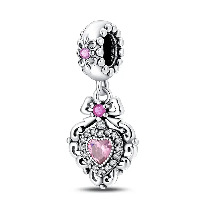 925 Silver Plated Magic Mirror Perfume Princess Angel Pink Charms Beads Fit Pandach 925 Bracelet Fine DIY Jewelry