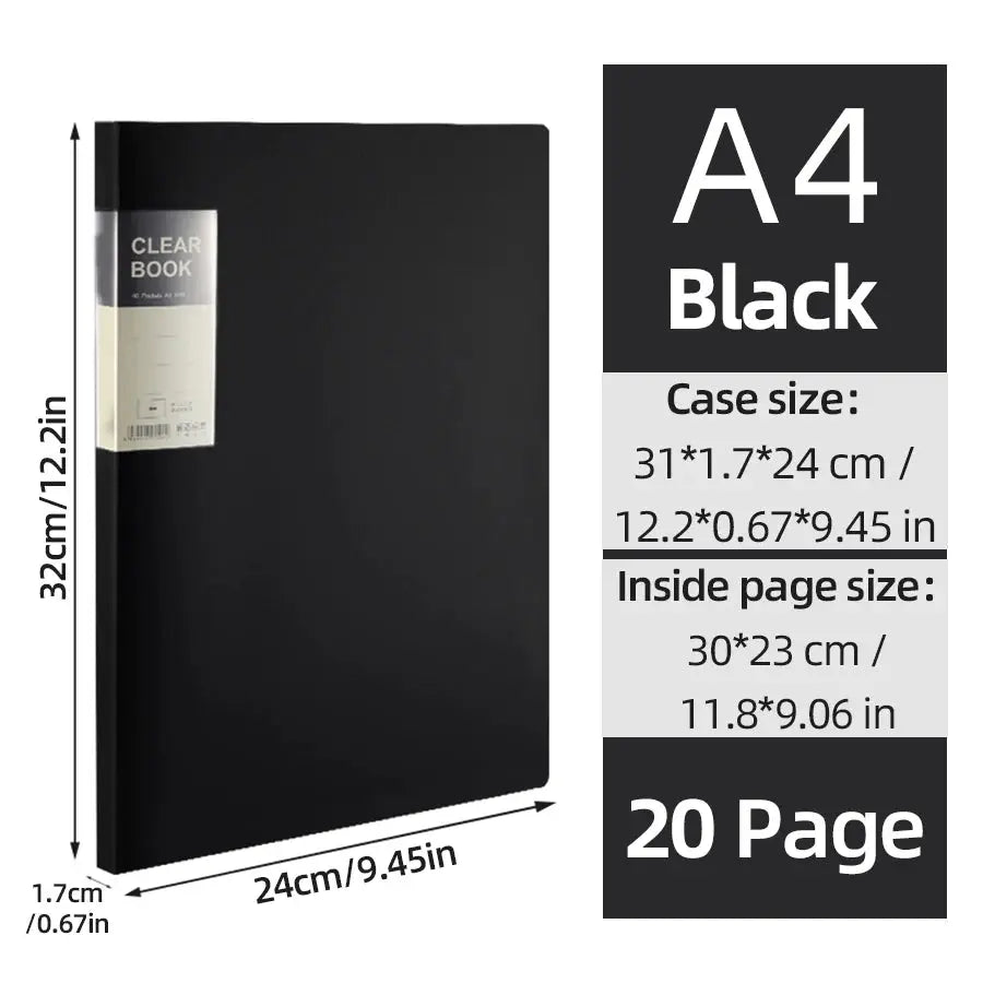 Simples Market A4 black side-loading binder with dividers for multi-layer paper organization, 20-page capacity