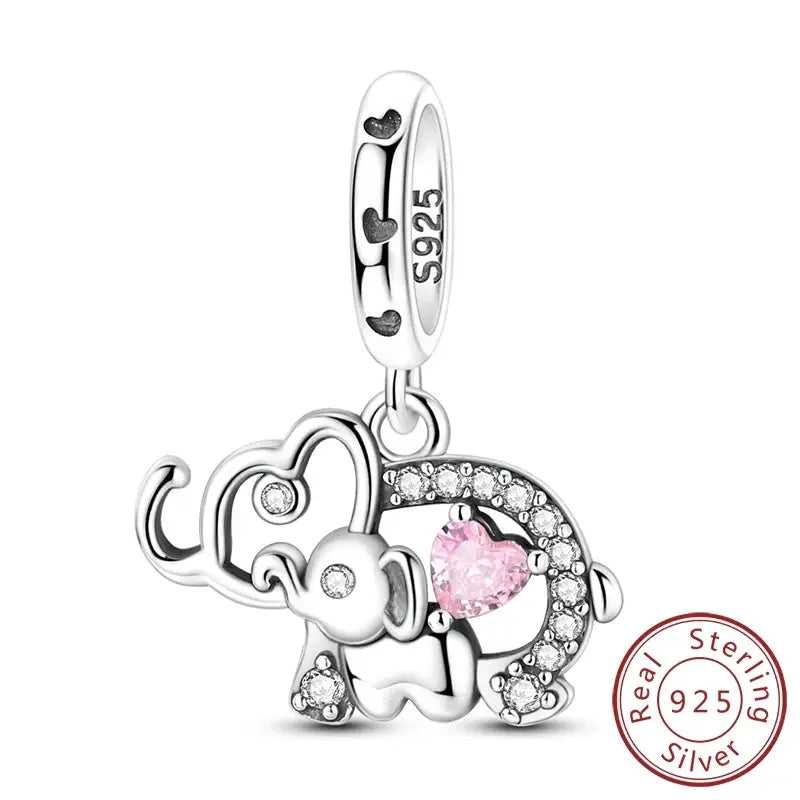 Mother's Day 925 Sterling Silver Heart Charms Beads Dangle For Bracelets Love Mom Jewelry Gift