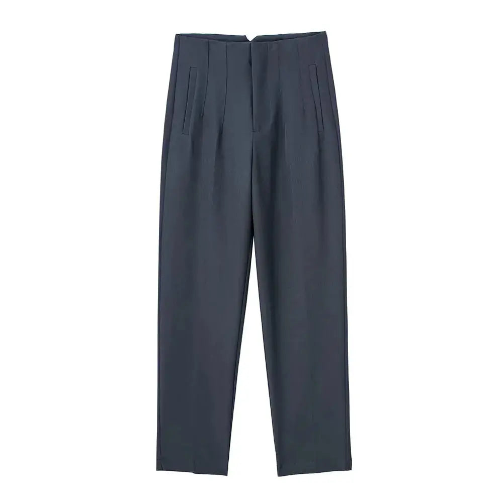 Duoperi Women High Waist Trousers Solid Color Premium Polyester Blend for Comfort and Flattering Fit