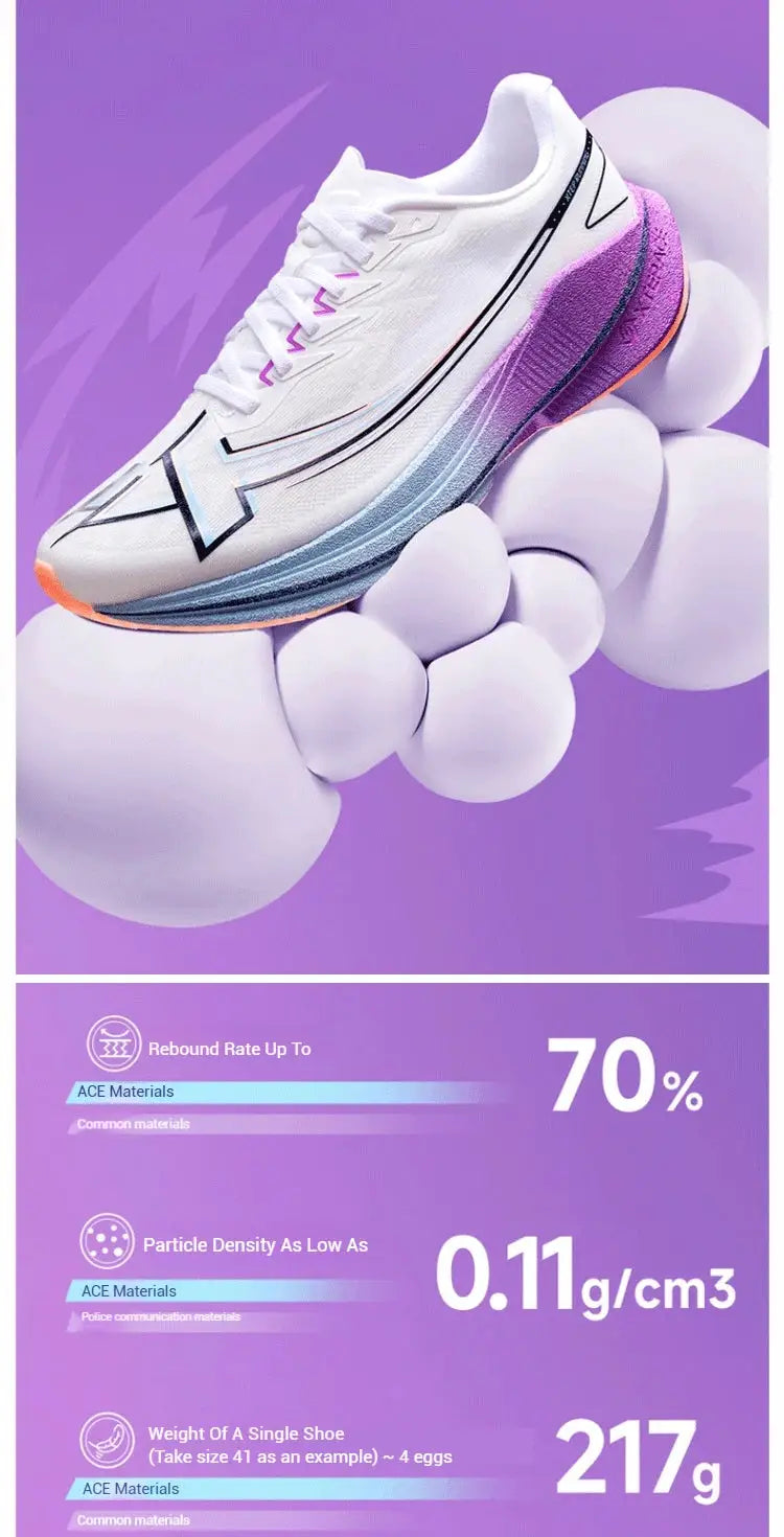 Xtep Shyft 1.0 men's running shoe, white with pink accents and purple gradient sole