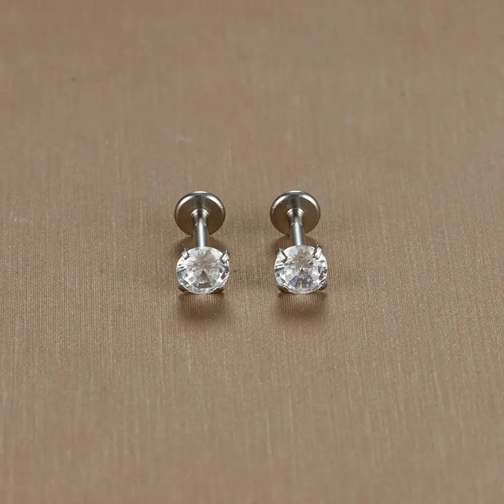 2pc labret tragus stud earrings, 16G surgical stainless steel with clear CZ crystals, Simples Market.
