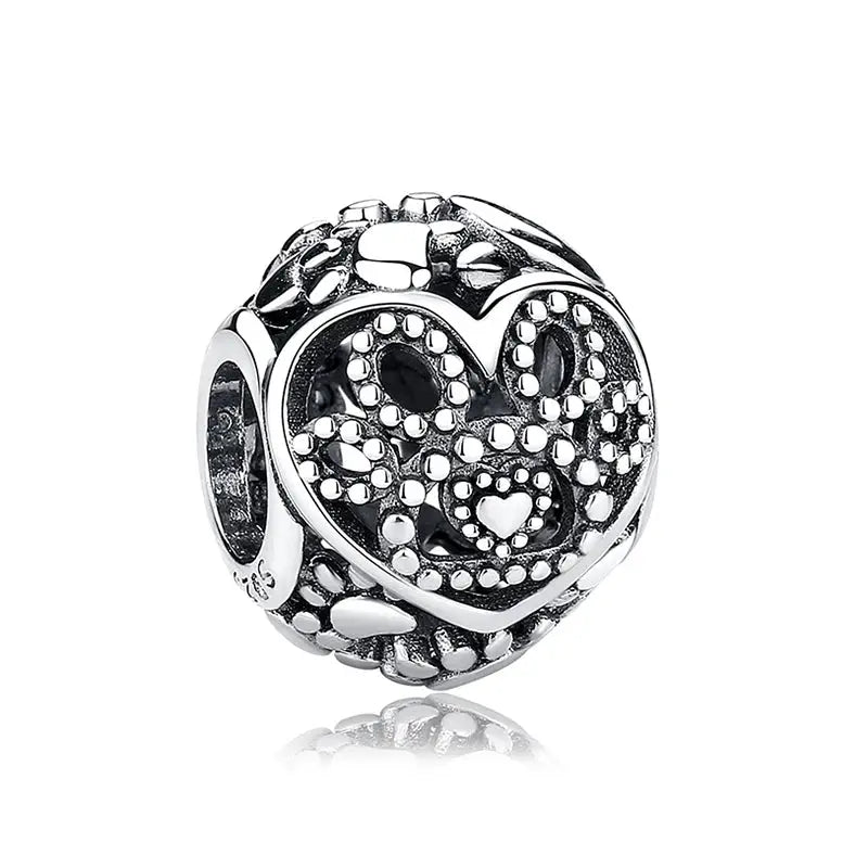 925 Sterling Silver Paw Print Charm Beads for Dogs and Cats Jewelry Pendant Fit for Bracelets Necklaces DIY Projects