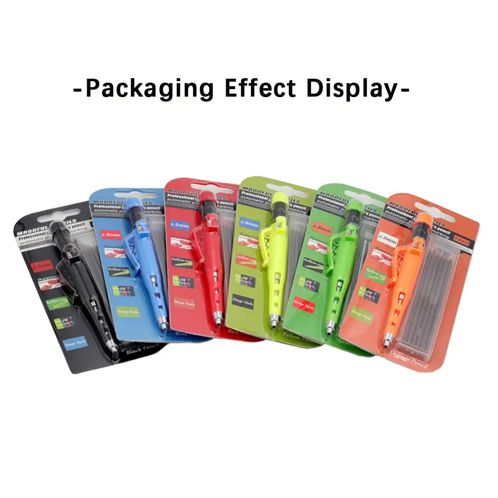 Simples Market professional 2.8mm woodworking pencil card set with 12 lead refills, 8-color deep-hole marking pens.