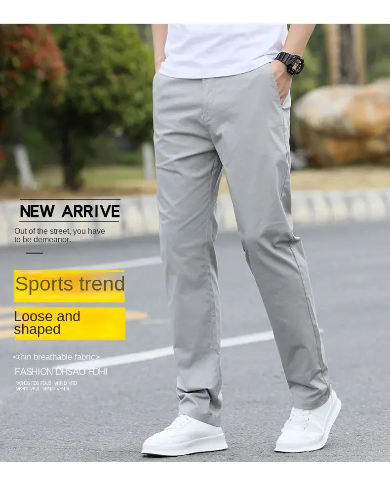 Men's cotton chinos by Simples Market in light gray, breathable straight-fit casual trousers (sizes w28-w40)