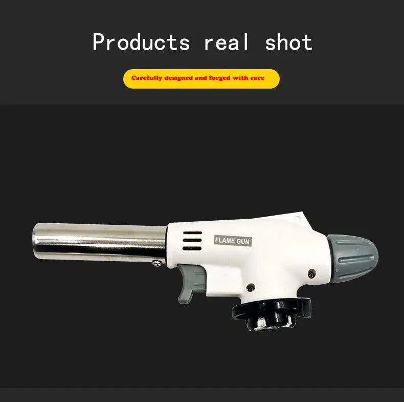 Simples Market flame gun torch burner for camping, white body with gray grip and metal nozzle.