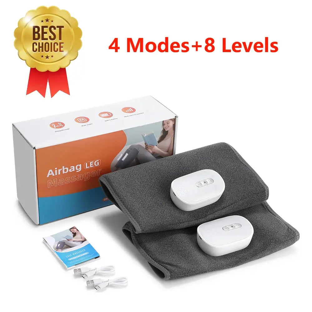 Electric 360° Calf Massager set of 2 with wireless control, gray fabric wraps, airbag compression, 3 modes