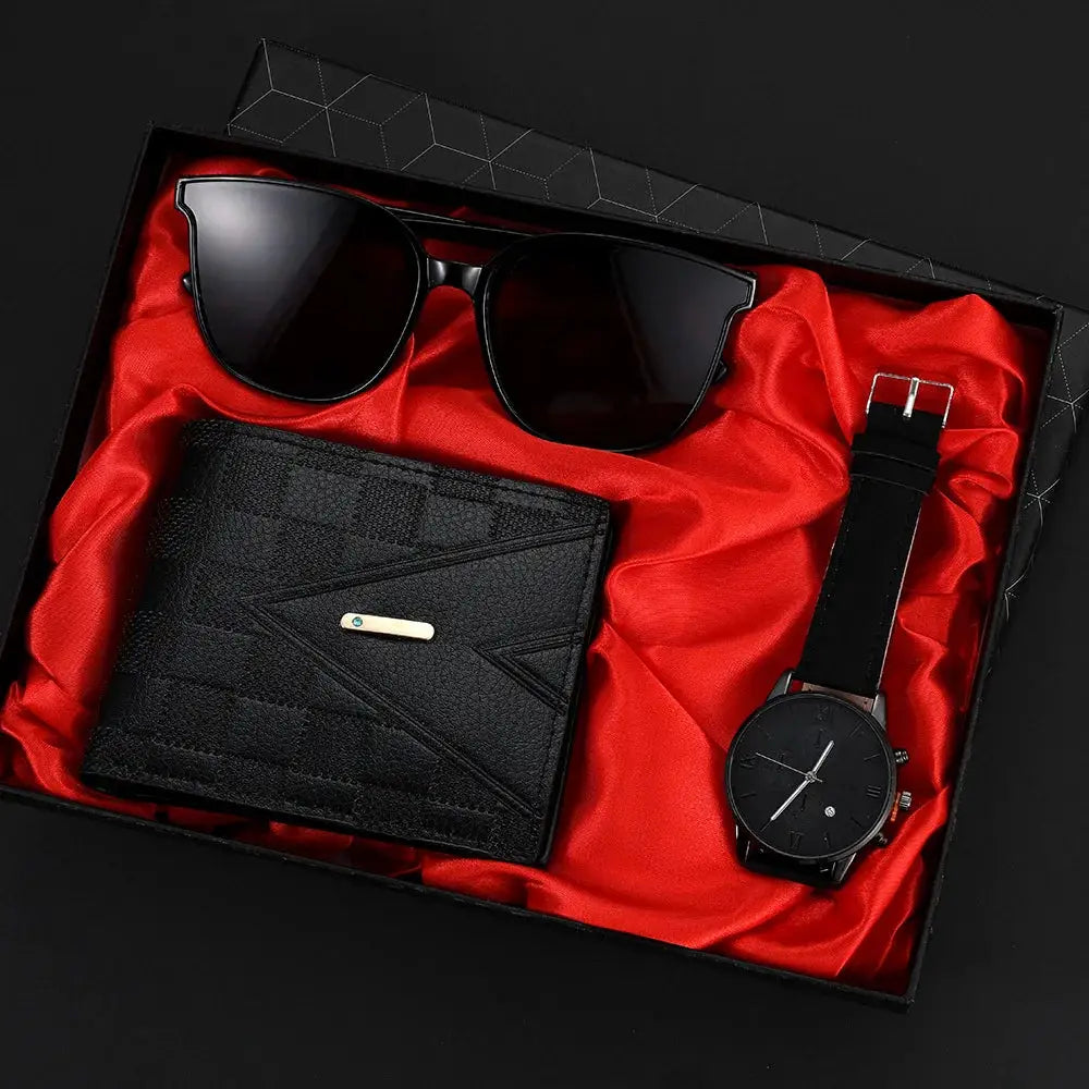 Men's Quartz Watch Sunglasses And Casual Wallet Gift Set Three Piece Versatile Accessory Collection For Men