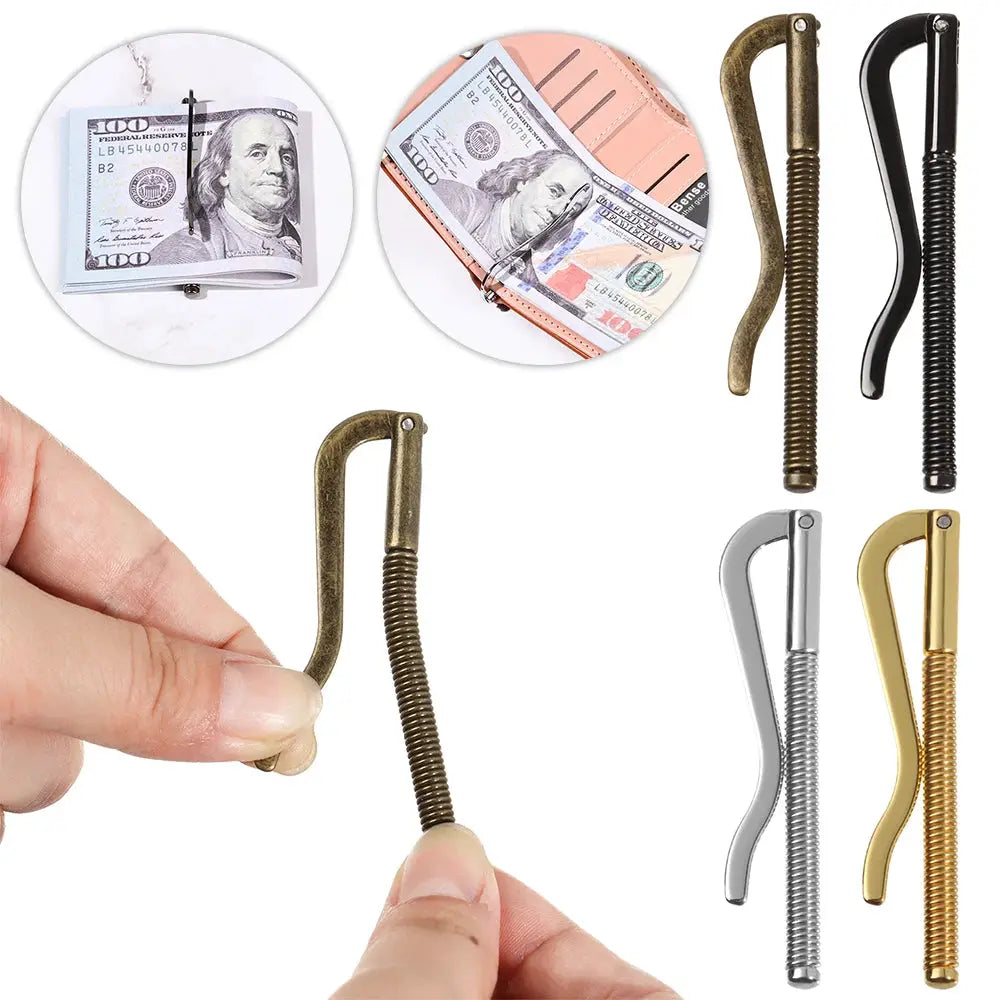 Simples Market metal money clip wallet with spring clamp; set of 4 finishes in bronze, black, silver, and gold