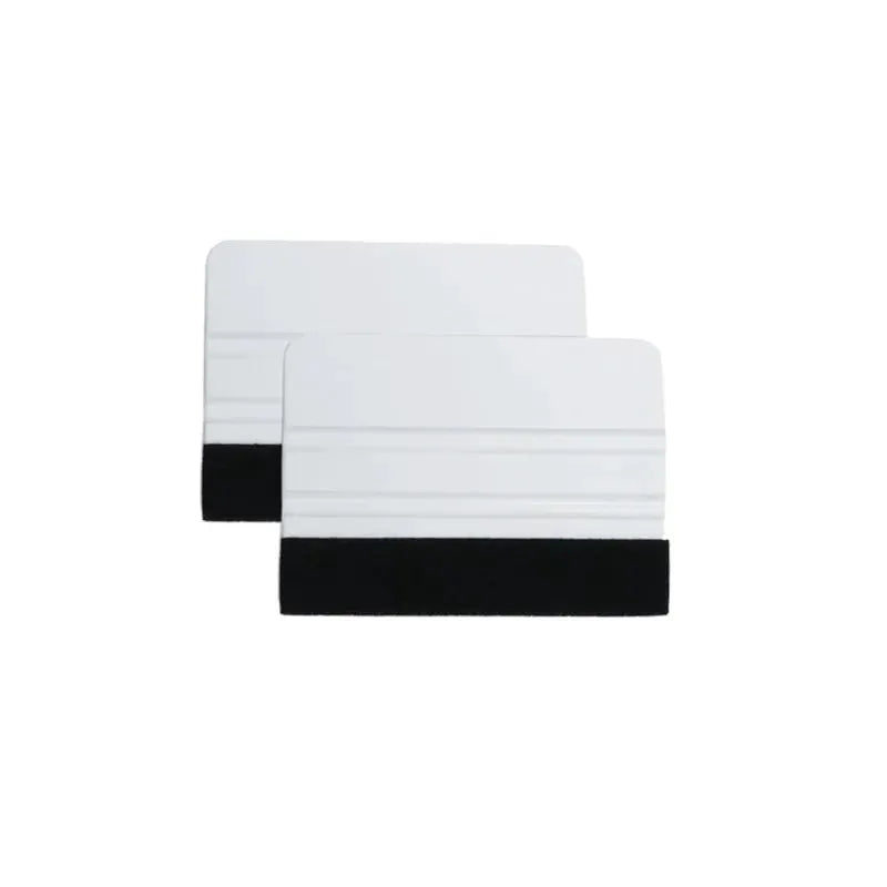 Felt edge squeegee window tinting tool, white plastic with black felt edge, 2-pack