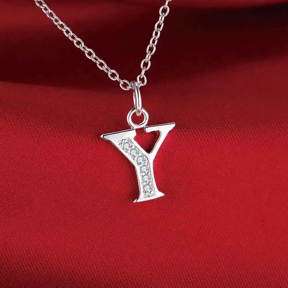Y-shaped letter pendant necklace in 925 sterling silver with zircon stones