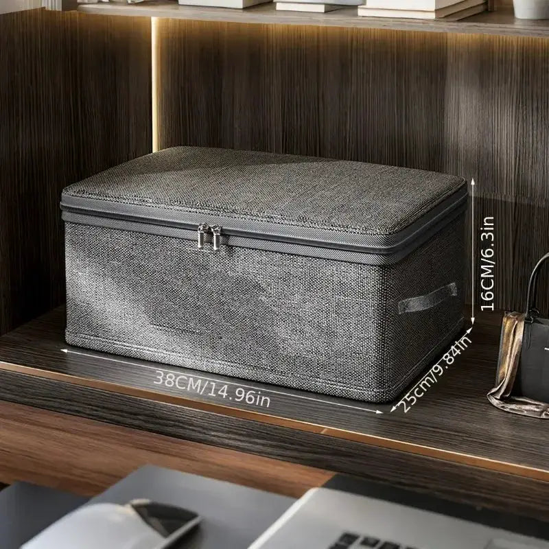 Stackable fabric storage box with lid and handles in gray, 38cm by 25cm by 16.6cm for under-bed storage