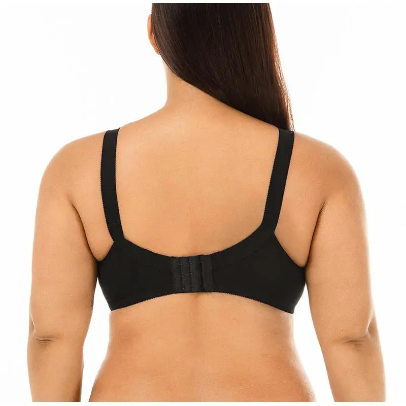Simples Market large size black bra with back hook closure and wide straps