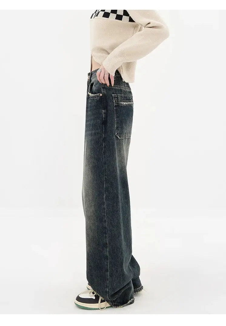 Harajuku Streetwear High Waist Jeans Loose Wide Leg Denim Trousers