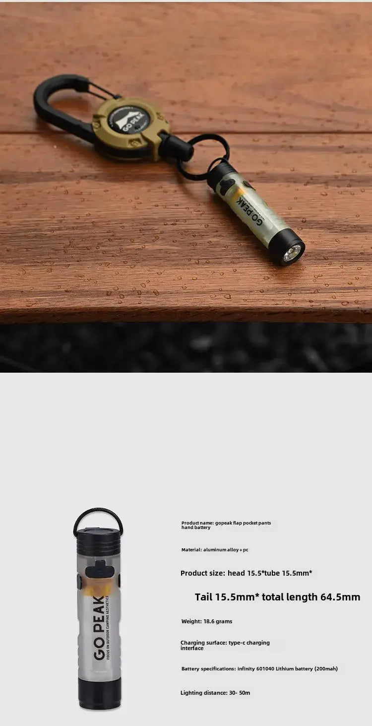 GOPEAK pocket mini flashlight with key clip; black and gold aluminum body, emergency LED light