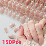 LuxeNail Gradient Nude Short Almond Press On Nails Full Cover Glossy Finish XS To M For Daily Wear